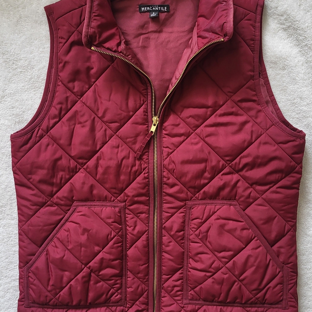 J. Crew Mercantile Quilted Puffer Vest in Burgundy Women's Size S Preppy Casual